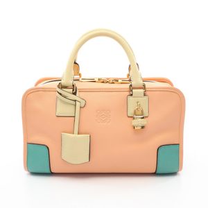 【二手】 LOEWE Amazona 28 手提包，珊瑚粉/奶油色/薄荷藍皮革，女士款，二手