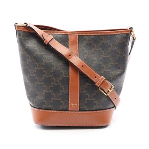 【中古】 セリーヌ CELINE ショルダーバッグ スモールバケット トリオンフ ブラウン/ブラック PVCコーティングキャンバス レザー トリオンフ スモール バケット