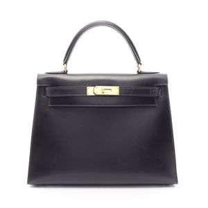 [Used] Hermes Kelly 28 Handbag, 2-Way, Black Calfskin Leather, Women's, Used B