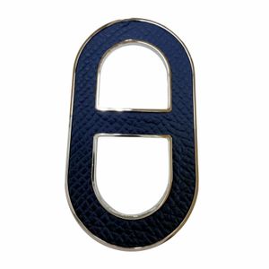 Mint condition ☆ HERMES Chaine d'Ancre brooch, leather and metal, current model, navy and silver, made in France, women's, with dust bag.