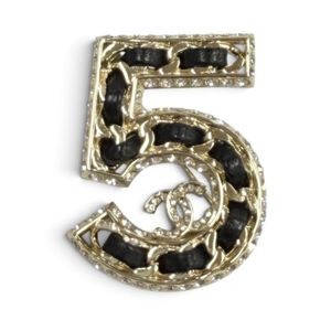 Mint condition★CHANEL B23P NO. 5 Coco Mark Rhinestone Chain Motif Crystal Brooch Black Gold Made in Italy Women's with Box