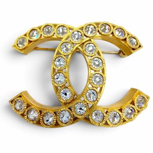 Mint condition☆CHANEL P22A Médie d'Art Collection Rhinestone Coco Mark Brooch Gold Made in France Women's with Box and Dust Bag