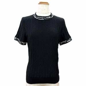 Mint condition △HERMES 23AW 3H2618DA Do Re Boucles Cashmere Silk Short-Sleeve Knit Black IT 36 Made in Italy Authentic Women's