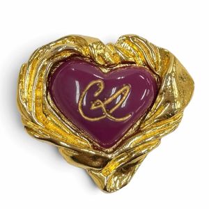 Excellent condition ★ Christian Lacroix vintage heart stone brooch accessory, purple and gold, made in France, women's.