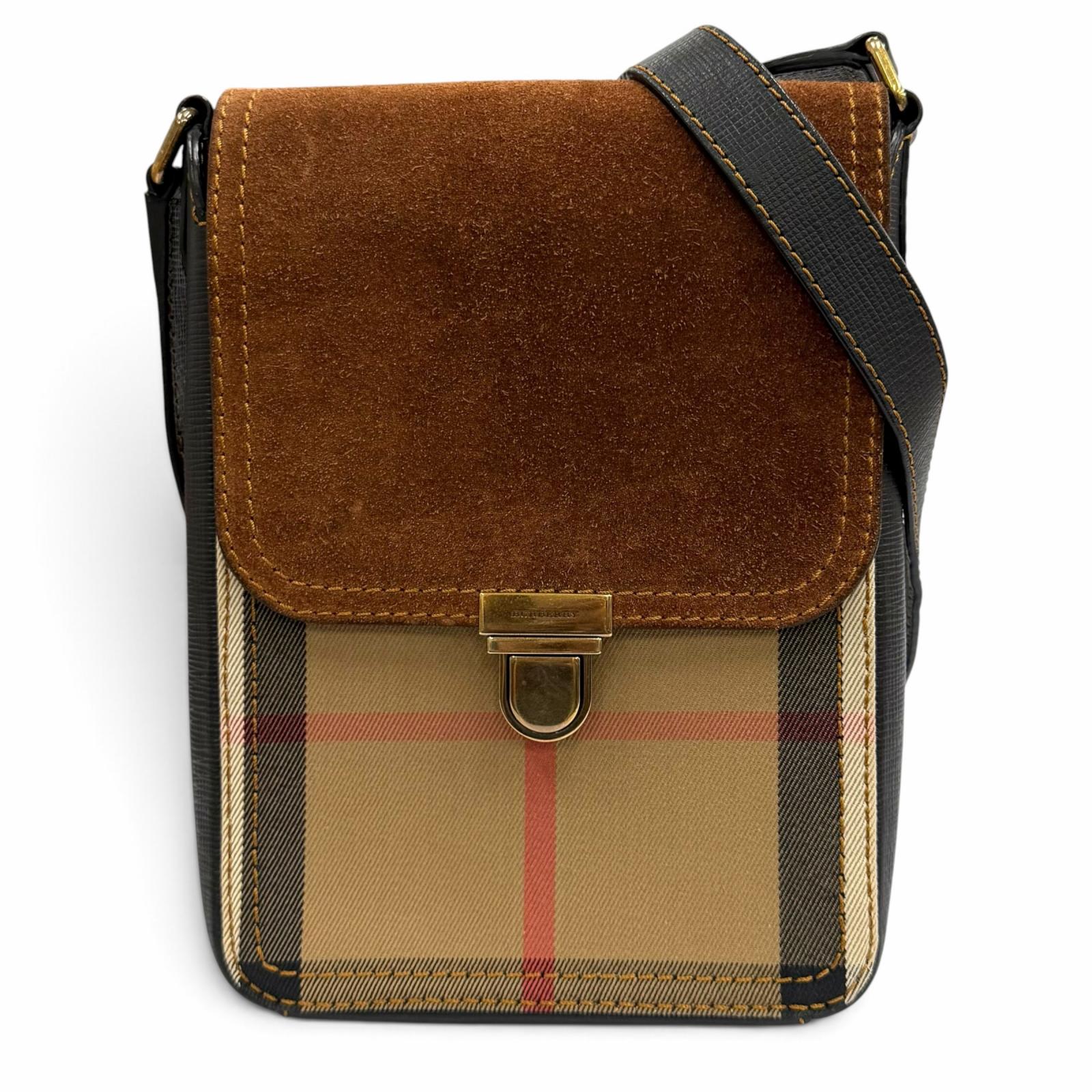 全新 ★ BURBERRY PRORSUM 皮革單肩包，飾有 Burberry 格紋圖案，ブラウン，義大利製造，女士款，附防塵袋。