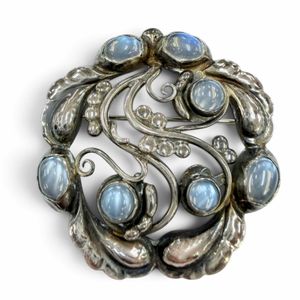 Excellent condition☆Georg Jensen 159 925 Moonstone Blossom Brooch, Silver, Light Blue, Weight 15.9g, Women's