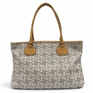 成色極佳 ☆ CELINE Old Celine Sulky Logoogram Carriage Pattern Leather Tote Bag Light Gray ブラウン Women's