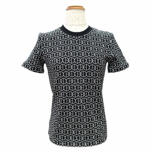 Excellent condition △HERMES 2E4600DY Cotton H-shaped round neckline, all-over pattern, crew neck, short-sleeved knit top, black and white, FR size 36, Made in France, Women's