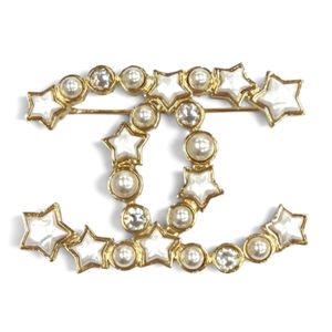 Mint condition★CHANEL B24C Coco Mark Rhinestone Eco Pearl Star Brooch White Gold Hardware Made in Italy Women's with Box and Dust Bag