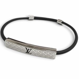미품□LOUIS VUITTON 루이비통 2022년형 M8114 브라스레 샹젤리제 레더 LV 로고 팔찌 실버 블랙 스페인제 남성용