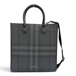 Excellent condition ▼ BURBERRY 8062951 Coated canvas leather check Denny vertical 2-way tote bag, black, men's, with dust bag.