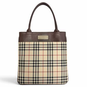Mint condition △ BURBERRY vintage logo Plate Nova check pattern leather mini tote bag handbag beige Braun silver hardware women's
