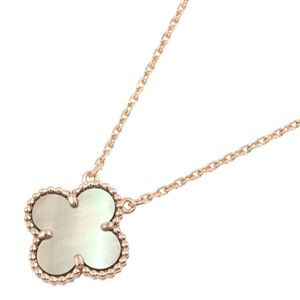 【二手】梵克雅寶 (Van Cleef & Arpels) 復古 Alhambra 項鍊，灰色珍珠母貝項鍊，VCARP4KK00，頸圍 37.5cm/42cm，K18PG（玫瑰金）