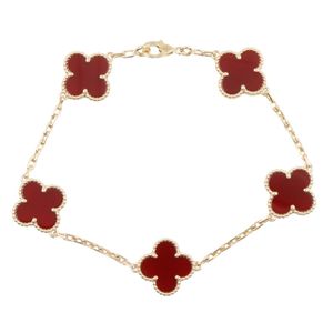 【二手】梵克雅寶 (Van Cleef & Arpels) 復古 Alhambra 系列紅玉髓5圖案手鐲 VCARD35500，腕圍 18.5 厘米，18K（黃金）