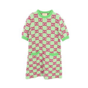 gucci pink and green dress Mint condition △ 731014 100% wool GG pattern short-sleeved knit dress, mini length, green/purple tones, size XS, Made in Italy, authentic, women's, with box iyza belaar