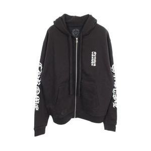 【สินค้ามือสอง】 โครม ฮาร์ทส์ CHROME HEARTS เสื้อฮู้ด ลายโลโก้แนวตั้ง สีดำ ผ้าคอตตอน เสื้อฮู้ดแบบซิปอัพ สำหรับผู้ชาย สภาพ A