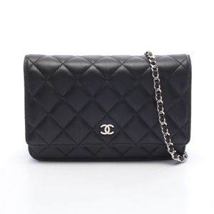 [Used] Chanel Matelassé Shoulder Bag, Black Lambskin (Sheepskin), Chain Wallet, Women's, Used A