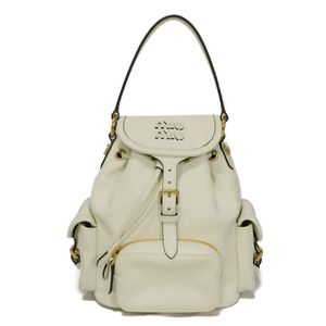 Used MIUMIU drawstring medium daypack, white, RFID chip, logo, bianco color, rucksack, backpack, 5BZ043 2ZQ3 F0009