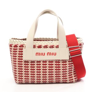 【二手】Miu Miu INTRECCIO 2WAY 手提包 5BA077RED/白色/淺粉色皮革 Intreccio 兩用手提包 女士二手 A