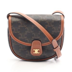 【中古】 セリーヌ CELINE ショルダーバッグ トリオンフ ミニブザス ブラウン/ブラック PVCコーティングキャンバス レザー トリオンフ ミニブザス レディース