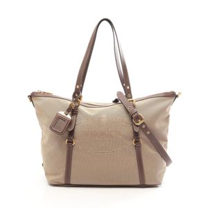 【中古】 プラダ PRADA トートバッグ ロゴジャガード 2WAY ベージュ/ブラウン キャンバス レザー ロゴ ジャガード 2way トートバッグ レディース Used A