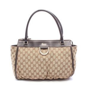 【二手】Gucci Abbey GG帆布手提包 189831 米色/ブラウン帆布皮革 Abbey 手提包 女士二手 B