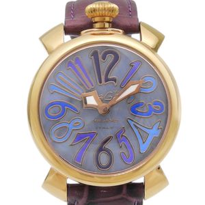 Gaga Milano Manuele 40 Watch 5021.9 Gold Plated x Leather Strap Quartz Analog Display Blue Mother-of-Pearl Dial Unisex [Used]