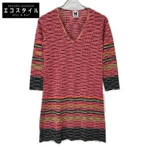 M. Missoni Red Wool Rayon V-Neck Knit Dress, Size 40 [Used]