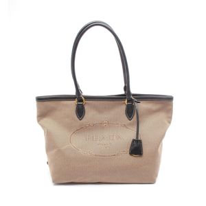 【中古】 プラダ PRADA トートバッグ LOGO JACQUARD ロゴジャガード ベージュ/ブラック キャンバス レザー ロゴ ジャガード トートバッグ レディース Used B