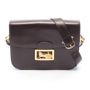 【中古】 セリーヌ CELINE ショルダーバッグ ホースキャリッジ ダークブラウン レザー ホースキャリッジ ショルダーバッグ レディース Used B