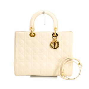 【二手】迪奧 Lady Dior 大手提包 M0566ONGE 羊皮象牙色