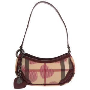 Like New Burberry Accessory Pouch Nova Check Heart PVC Coated Canvas Enamel Beige RED One Shoulder Handbag Red 0743 [Used] BURBERRY