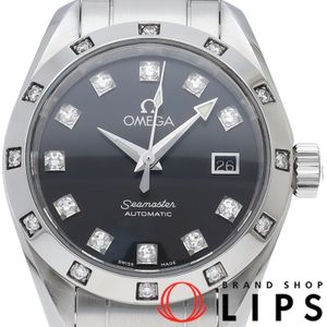 Omega Seamaster Aqua Terra 150M Co-Axial 28mm Diamond Bezel 11P Diamonds Seamaster Aqua Terra 2564.55 Box Warranty Stainless Steel Ladies Watch Black Polished Excellent Condition [Used]