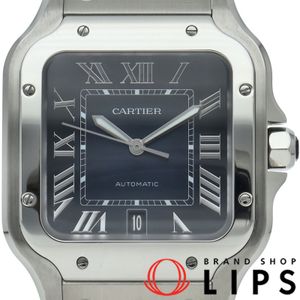 カルティエ サントス ドゥ カルティエ ウォッチ LM ブルー Santos De Cartier LM WSSA0030 箱 保証書 バンド バックル SS メンズ時計 ブルー 仕上げ済 美品 【中古】