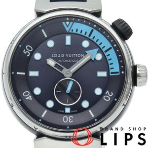 LOUIS VUITTON 탕부르 스트리트 다이버 스카이라인 워치 Tambour Automatic Street Diver Skyline Blue QA121Z 박스 보증서 밴드 SS/러버 남성용 시계 블루 폴리싱 완료 미품 【중고】