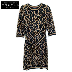 Leonard 0347801 Black x Brown Wool Silk Logo Dress Size 42 [Used]