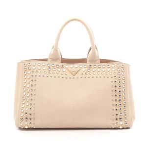 【中古】 プラダ PRADA トートバッグ CANAPA カナパ ビジュー アイボリー/ベージュ キャンバス カナパ ビジュー トート ラージ レディース Used A
