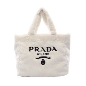 【中古】 プラダ PRADA トートバッグ テリー レタリングロゴ ホワイト その他 テリー トートバッグ レディース Used B