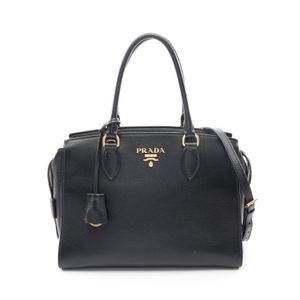 【中古】 プラダ PRADA ハンドバッグ 2WAY ブラック レザー メタルロゴ 2way トートバッグ レディース Used A