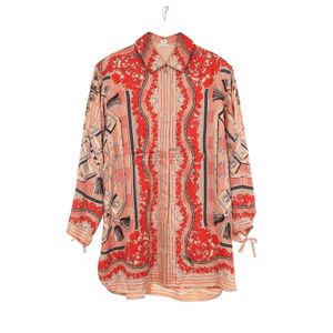 [Used] Hermes Aux Champs en Fleurs RayeH Drawstring Silk Shirt for Women, Used A