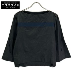 Hermes 2E3600D2 Black Logo Embroidered Three-Quarter Sleeve Cut-and-Sew Top Size 36 [Used]