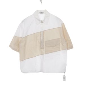 [Pre-owned] Hermes En diagonale Boxy Fit Polo Shirt Half-Zip White/Beige Cotton Shirt Men's Unused