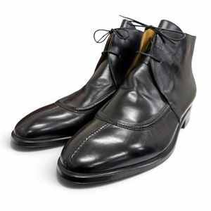 Mint condition □ Enzo Bonafe leather 2-hole chukka boots/ankle boots, black, size 8.5, made in Italy, men's, with box and dust bag.