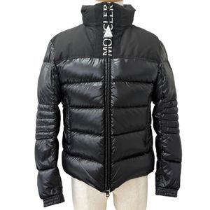Mint condition □ MONCLER BUREL GIUBBOTTO logo embroidered hooded down jacket, black, size 1, made in Romania, domestically distributed authentic product, men's, with hanger.
