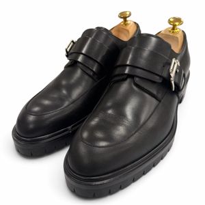 Excellent condition ▼HERMES Hermes silver hardware monk strap U-tip leather shoes black IT 42 Made in Italy Men's With box and dust bag