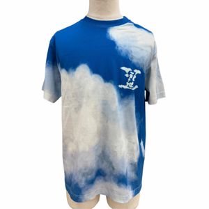 極美品▼LOUIS VUITTON ルイヴィトン コットン100% クラウドプリント LVロゴ クルーネック ショートスリーブ 半袖Ｔシャツ ブルー M イタリア製 正規品 メンズ