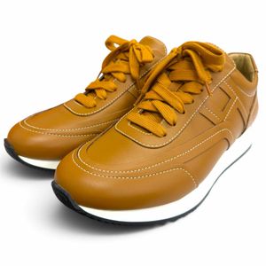 Unused HERMES Chris leather lace-up low-cut sneakers with H logo, brown , Braun 41, made in Italy, men's, with dust bag.