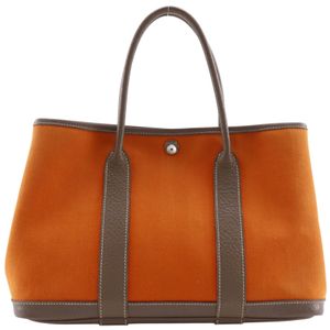 Hermes Garden Party TPM handbag, orange/etoupe, silver hardware, toile chevron x negonda orange, □O size, snap button closure, women's. [Used]
