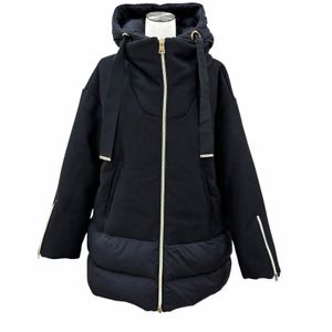Excellent condition★Herno PI001539D hooded wool-paneled zip-up down coat, black, size 42, made in Italy, women's, 2022 model. Authentic.
