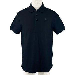 Excellent condition ▲ BURBERRY 8116183 100% Cotton Short-Sleeve Polo Shirt Black L Made in Portugal Authentic Men's "Knight on Horseback" Logo Hardware Logo Buttons